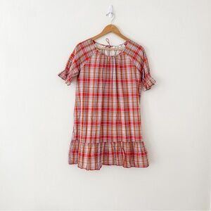 Madewell Plaid Ruffle Sleeve Popover Gingham Cottagecore Mini Dress